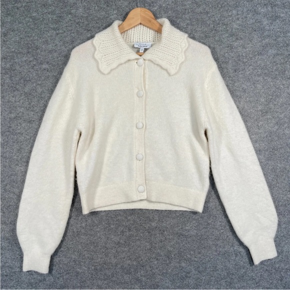 & Other Stories Sweaters - & OTHER STORIES Cardigan Sz Medium Womens Beige Knit Wool Blend Cropped Button